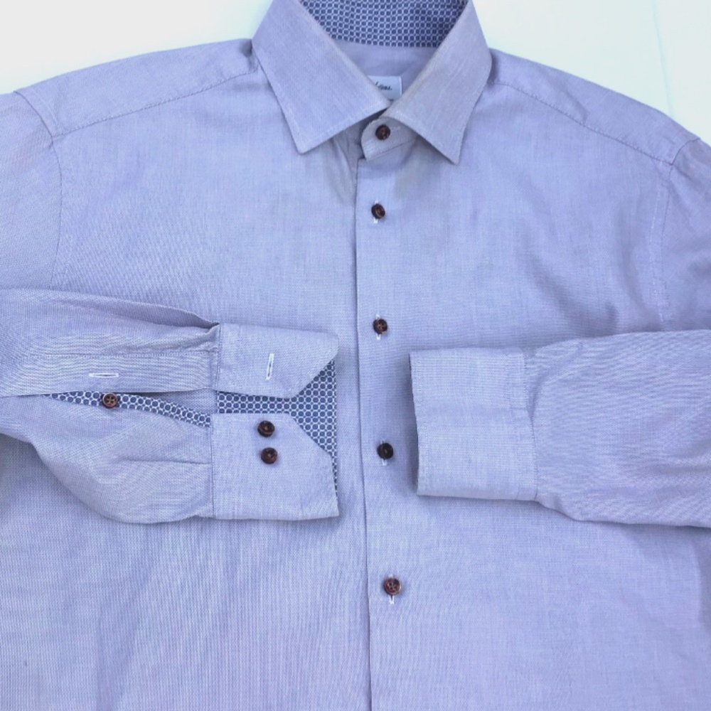 Stenstroms fitted body light grey  textured 2 fold cotton dress shirt Sz 16.5/42